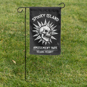 Spooky Island Est 2002 Amusement Park Skull Garden Flag