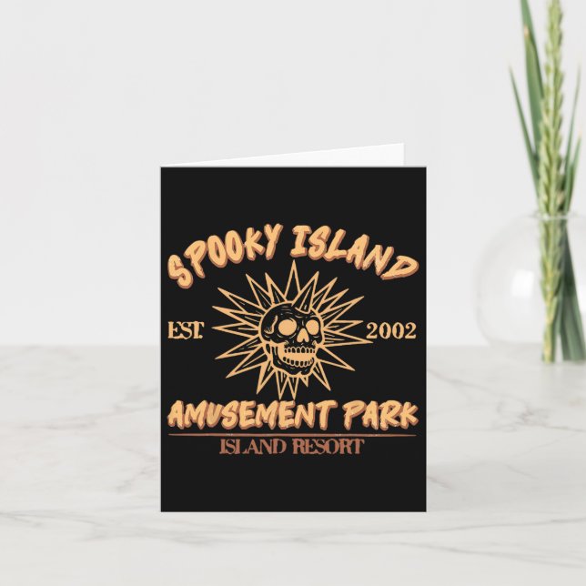 Spooky Island Est 2002 Amusement Park Skull Hallow Card (Front)