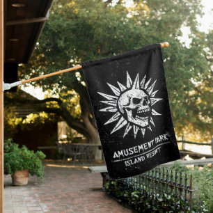 Spooky Island Est 2002 Amusement Park Skull House Flag