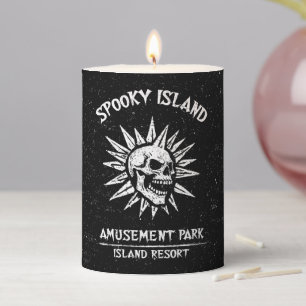 Spooky Island Est 2002 Amusement Park Skull Pillar Candle