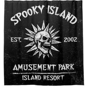 Spooky Island Est 2002 Amusement Park Skull Shower Curtain