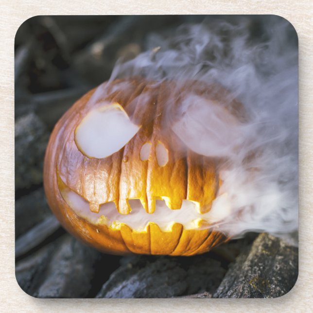 Spooky Jack-o-lantern Beverage Coaster (Front)