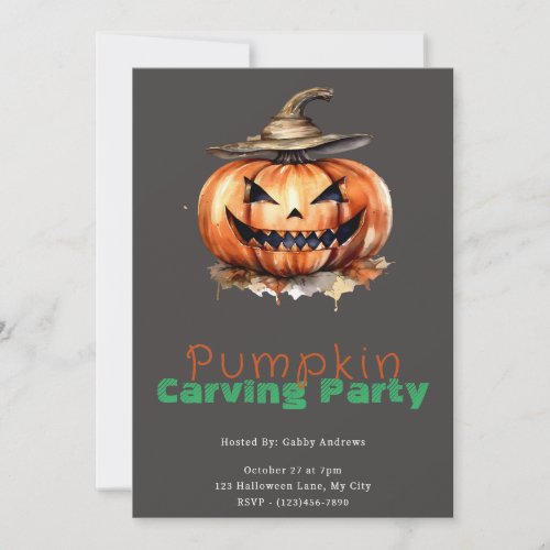 Spooky Jack_O Lantern Gray Pumpkin Carving Party Invitation