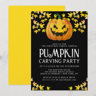 Spooky Jack O Lantern Halloween Carving Party Invitation