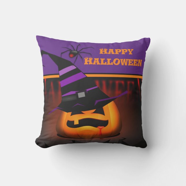 Spooky Jack O' Lantern Halloween  Outdoor Pillow (Front)