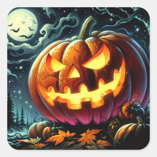 Spooky Jack-o-Lantern Halloween Square Sticker (Front)