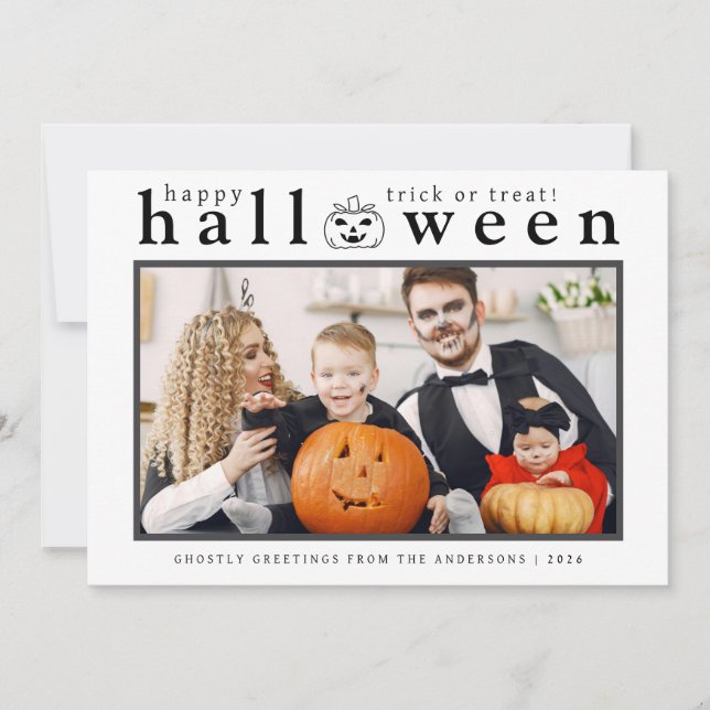 Spooky Jack-o'-lantern Happy Halloween 1 Photo Holiday Card (Front)