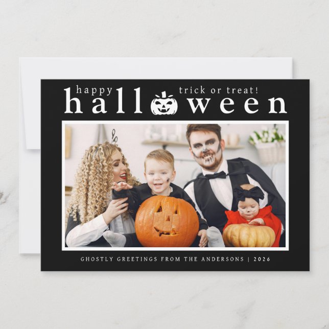 Spooky Jack-o'-lantern Happy Halloween 1 Photo Holiday Card (Front)