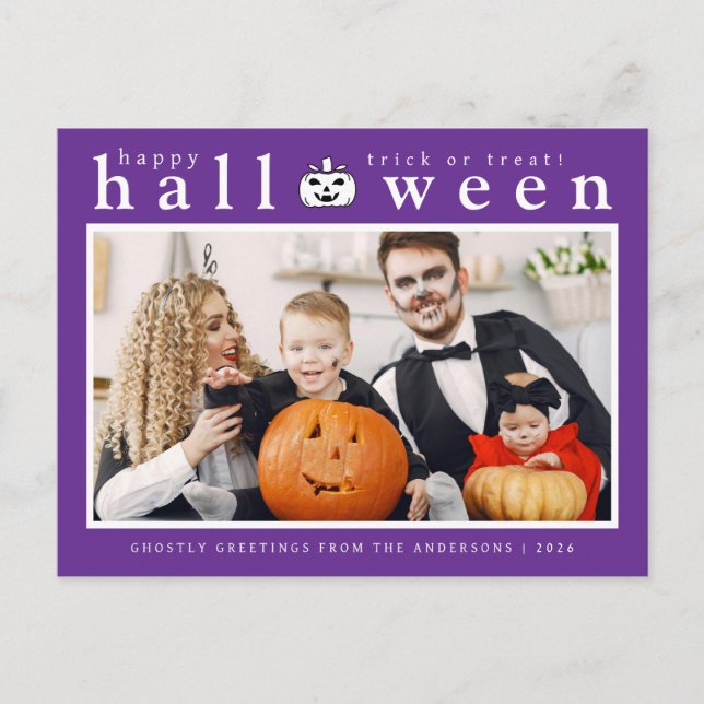 Spooky Jack-o'-lantern Happy Halloween 1 Photo Holiday Postcard (Front)