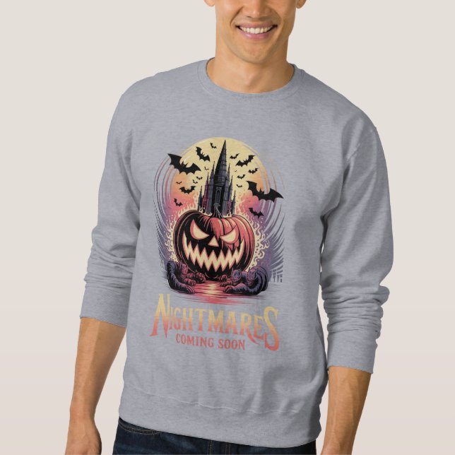 Spooky Jack-o'-Lantern & Haunted Castle Illustrati Sweatshirt (Front)
