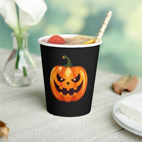 Spooky Jack O Lantern Pumpkin Halloween Black Paper Cups