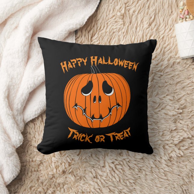 Spooky Jack O' Lantern Throw Pillow (Blanket)