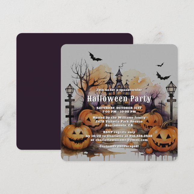 Spooky Jack O’Lanterns Bats Halloween Party Invitation (Front/Back)