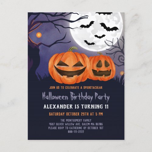 Spooky Jack OLantern Halloween Birthday Party Inv Postcard