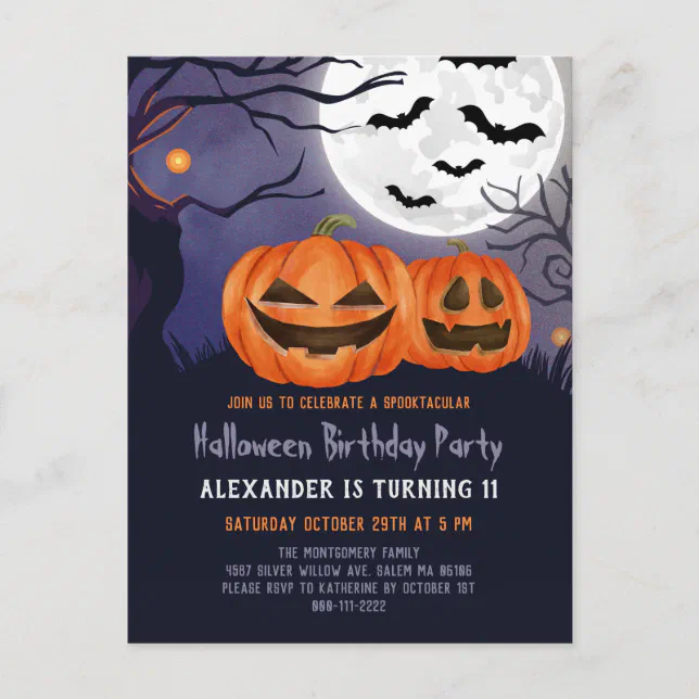 Spooky Jack O'Lantern Halloween Birthday Party Inv Postcard | Zazzle