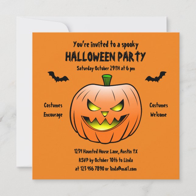 Spooky Jack O'lantern Halloween Invitation (Front)