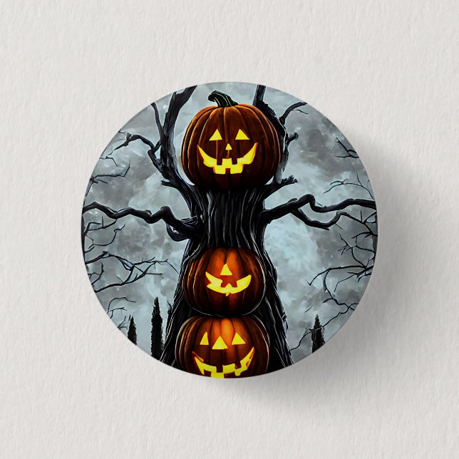 spooky jacko lantern pumpkin tree fantasy Dark art Button (Front)