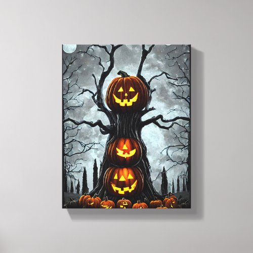 spooky jacko lantern pumpkin tree fantasy Dark art Canvas Print