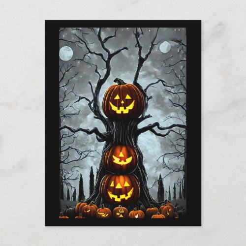 spooky jacko lantern pumpkin tree fantasy Dark art Postcard