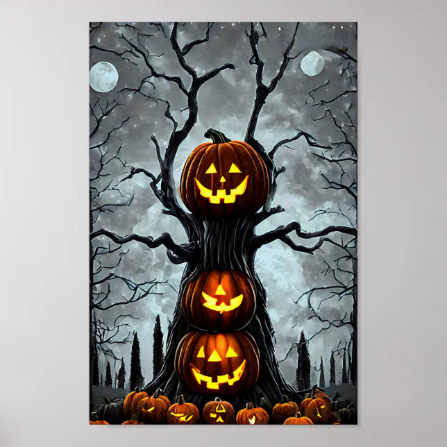 spooky jacko lantern pumpkin tree fantasy Dark art Poster | Zazzle