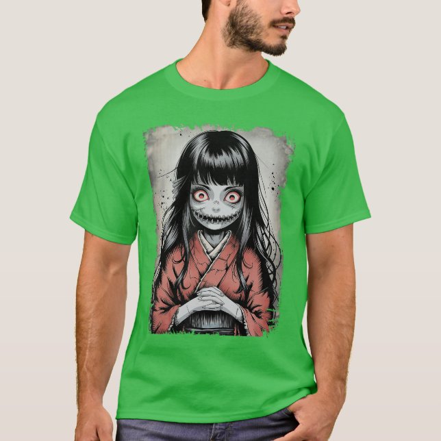 Spooky Japanese Girl Horror Anime Manga Creepy Sca T-Shirt (Front)