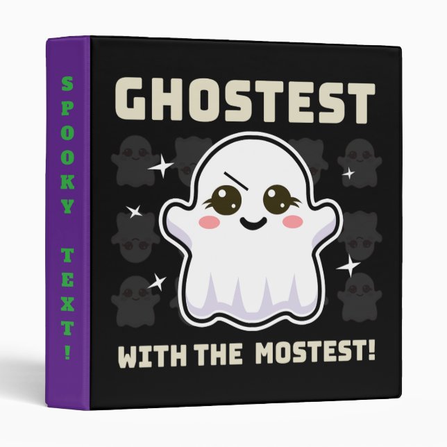 Spooky Kawaii Ghost Halloween 3 Ring Binder (Front/Spine)