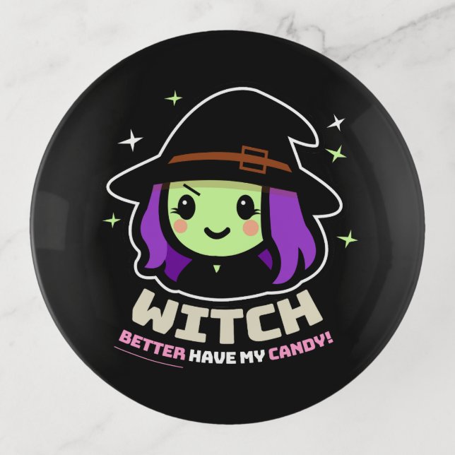 Spooky Kawaii Witch Halloween Trinket Tray (Front)