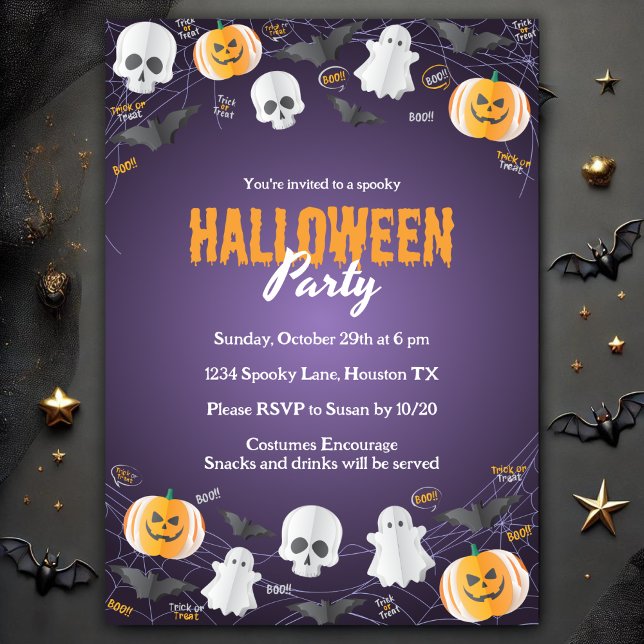 Spooky Kids Costume Party Trick or Treat Halloween Invitation (Spooky Kids Costume Party Trick or Treat Halloween Invitation Template)