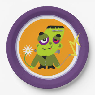 Spooky Kids' Frankenstein Monster Halloween Paper Plates