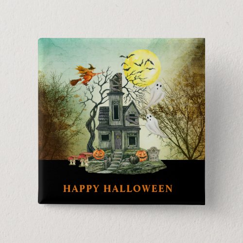 Spooky Kids Halloween Haunted House   Button