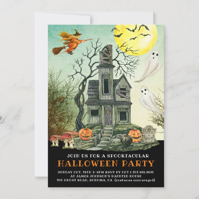 Spooky Kid's Halloween Haunted House Costume Party Invitation (Front)