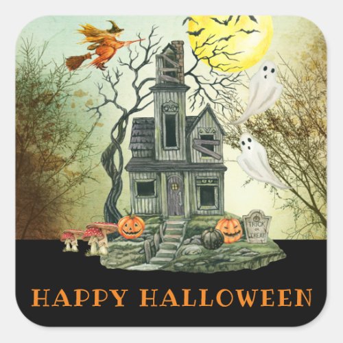 Spooky Kids Halloween Haunted House Costume Party Square Sticker