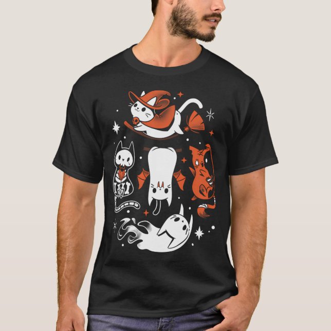 Spooky Kitty Crew - Halloween Cats T-Shirt (Front)