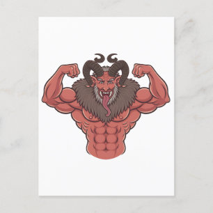 Spooky Krampus Christmas Flexing Muscle Fitness Invitation Postcard