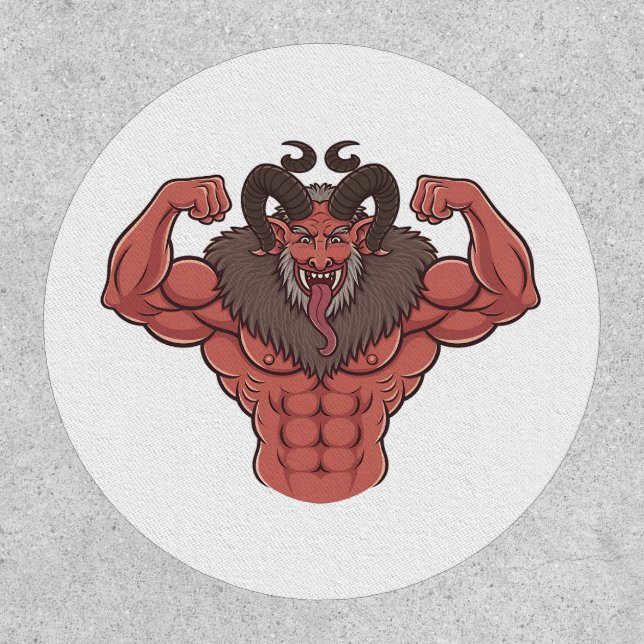 Spooky Krampus Christmas Flexing Muscle Fitness Patch (Front)