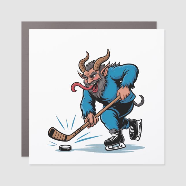 Spooky Krampus Playing Ice Hockey Christmas  Car Magnet (Front)