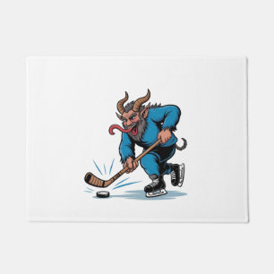Spooky Krampus Playing Ice Hockey Christmas  Doormat