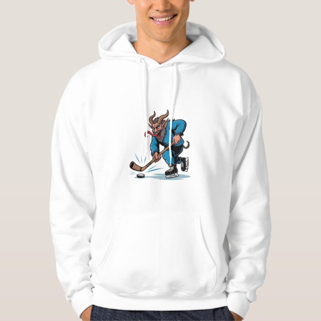Spooky Krampus Playing Ice Hockey Christmas  Hoodie (Front)