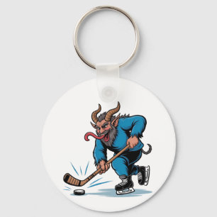 Spooky Krampus Playing Ice Hockey Christmas  Keychain