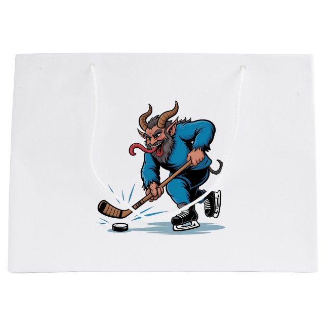 Spooky Krampus Playing Ice Hockey Christmas  Large Gift Bag (Front)