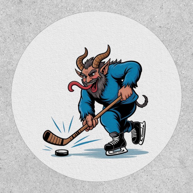Spooky Krampus Playing Ice Hockey Christmas  Patch (Front)