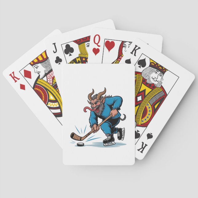 Spooky Krampus Playing Ice Hockey Christmas  Poker Cards (Back)