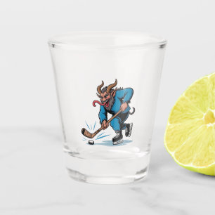 Spooky Krampus Playing Ice Hockey Christmas Shot Glass