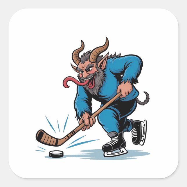Spooky Krampus Playing Ice Hockey Christmas  Square Sticker (Front)