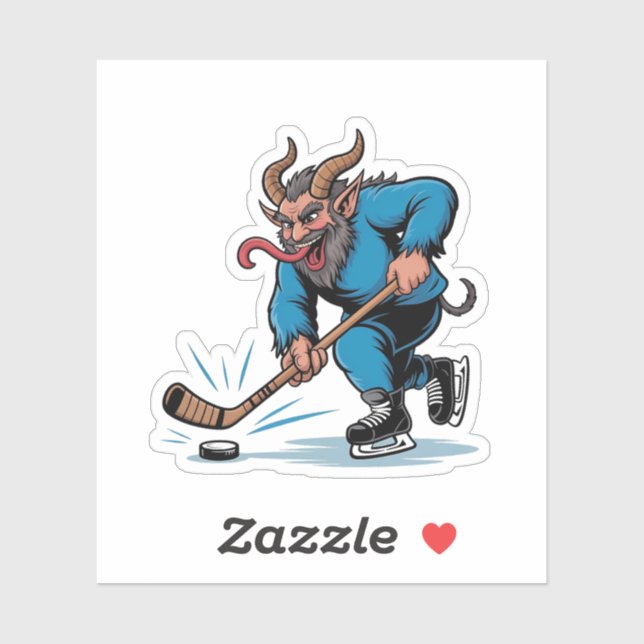 Spooky Krampus Playing Ice Hockey Christmas  Sticker (Sheet)