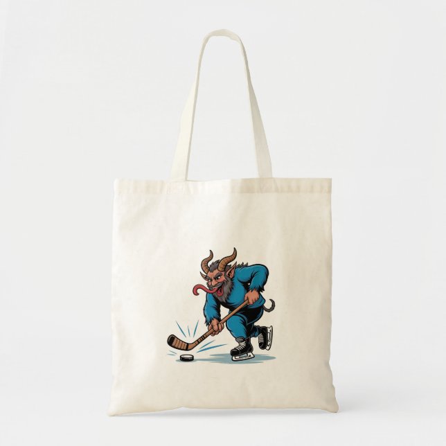Spooky Krampus Playing Ice Hockey Christmas  Tote Bag (Front)