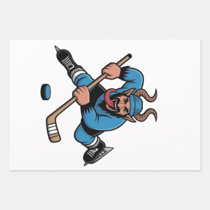 Spooky Krampus Playing Ice Hockey Sport Wrapping Paper Sheets