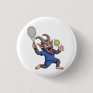 Spooky Krampus Playing Tennis Christmas Button