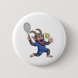 Spooky Krampus Playing Tennis Christmas Button