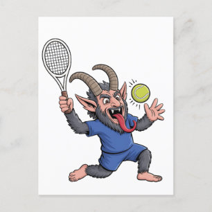 Spooky Krampus Playing Tennis Christmas Holiday Postcard
